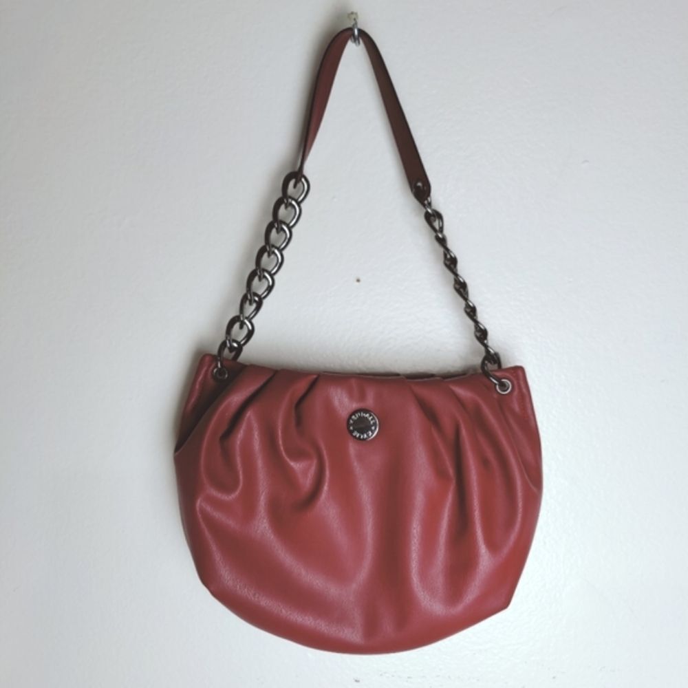 EUC Kendall + Kylie Maroon Pleated Faux Leather Shoulder Bag Handbag Purse, OS